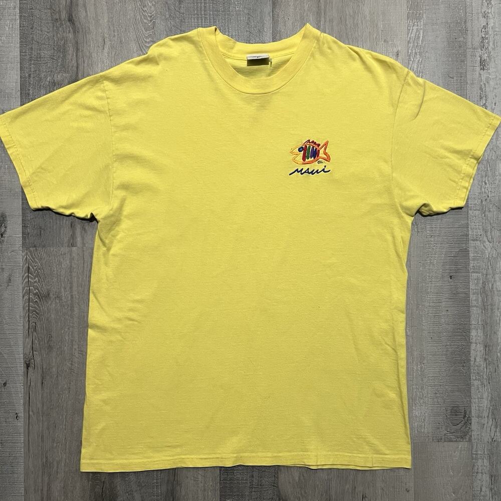 Vintage Sgt. Leisure MAUI Hawaii Yellow Embroidered Surf Beach Travel Tee Sz XL